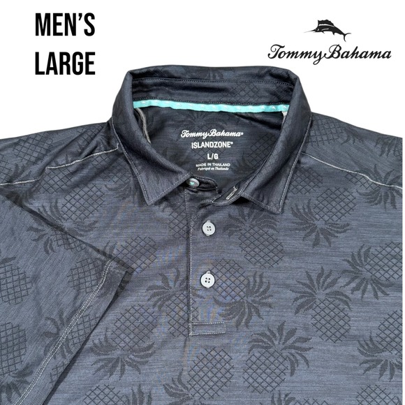 Tommy Bahama Other - Tommy Bahama IslandZone Polo Shirt‎ Men's Large Gray Pineapple Print Golf Casual
